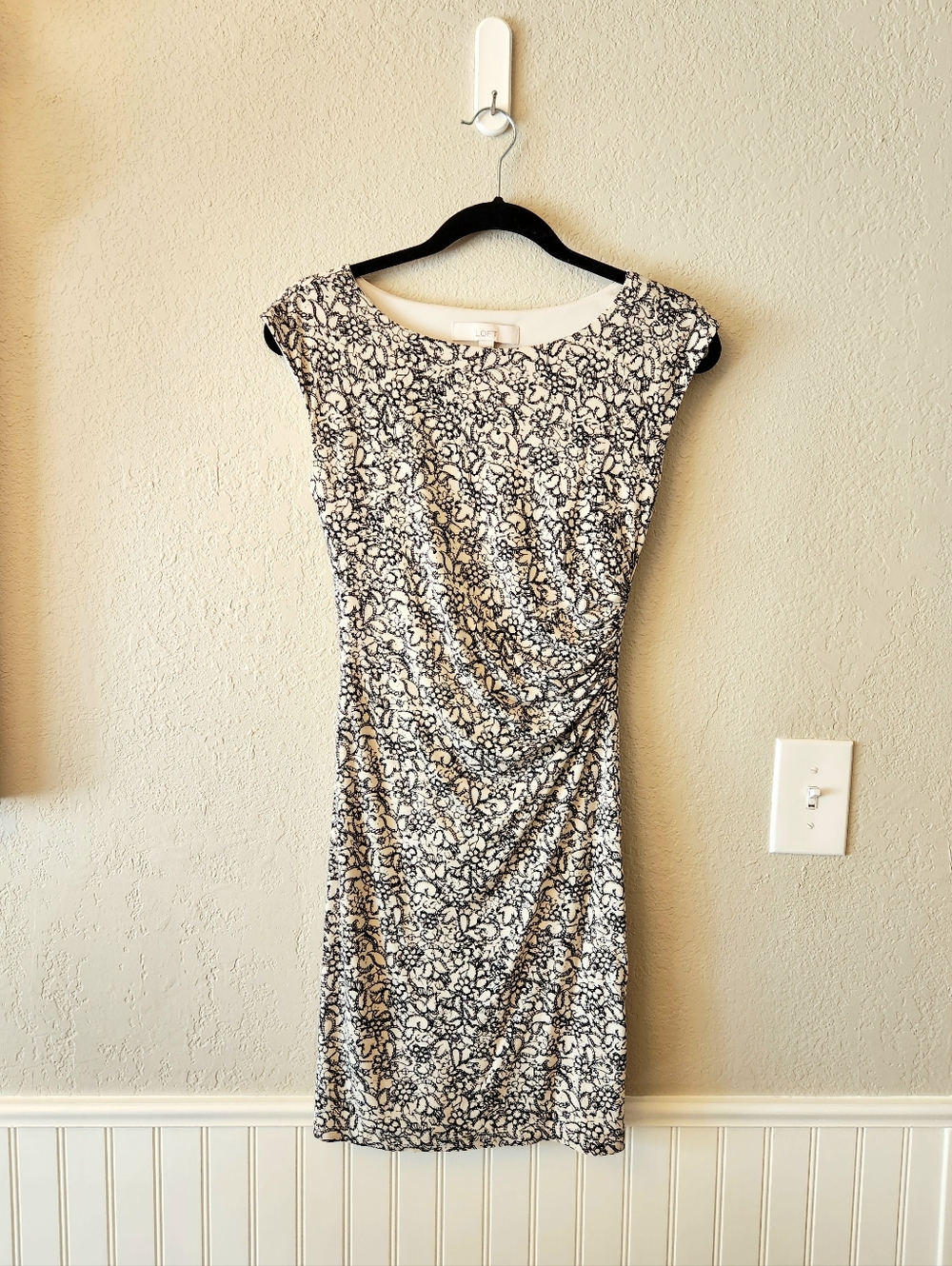 Loft Black & Cream Floral Sheath Dress
